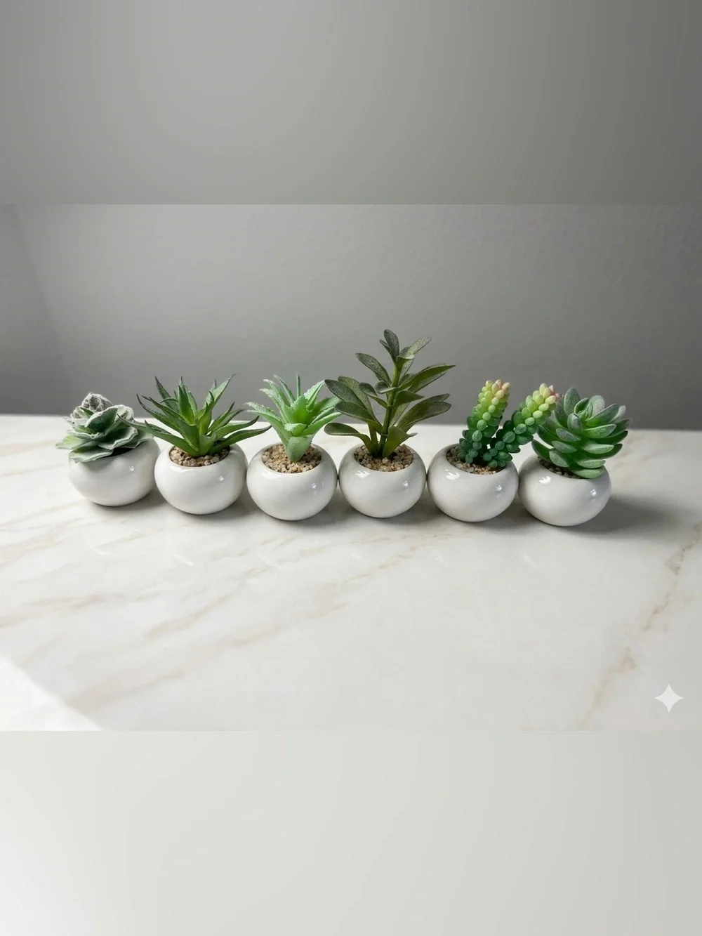 6-Piece Mini Faux Succulent Set with White Ceramic Pots